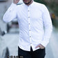 Чоловіча приталена біла сорочка Slim Fit з коміром-стійкою на контрастних кнопках M L XL  01-SC03-401