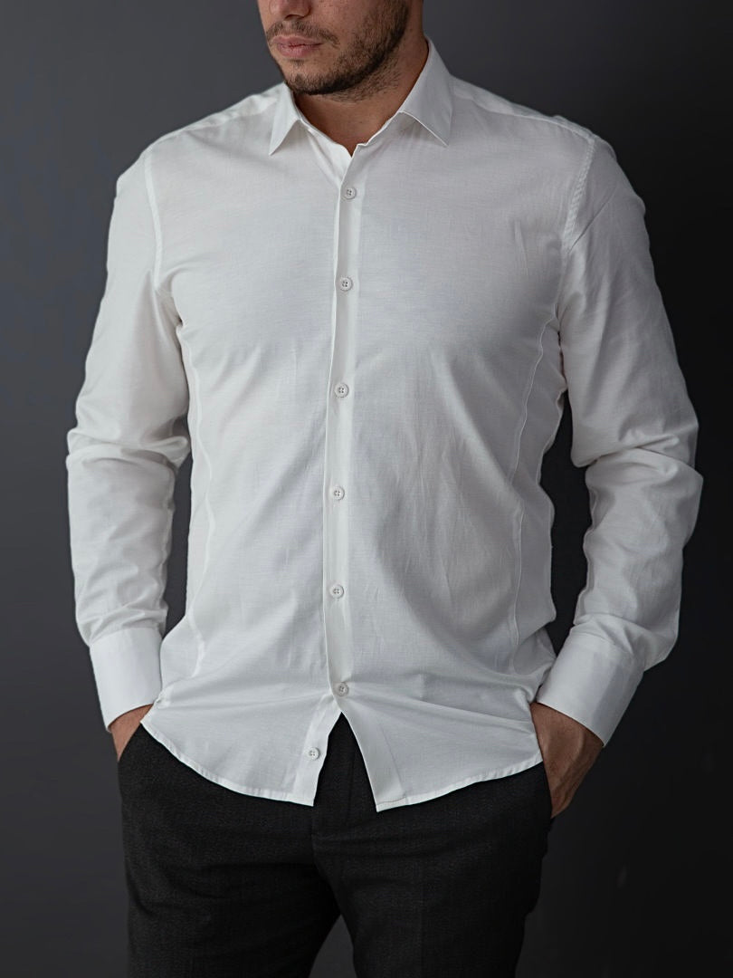 Святкова сорочка приталена кольору айвері під запонки S M L XL XXL 03-80-401