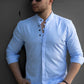 Турецька сорочка кольору блакитна тканина як льон  XL 23-91-703
