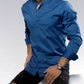 Рубашка стойка синего цвета с кнопкой и потайными пуговицами S M 26-61-433