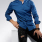 Рубашка стойка синего цвета с кнопкой и потайными пуговицами S M 26-61-433