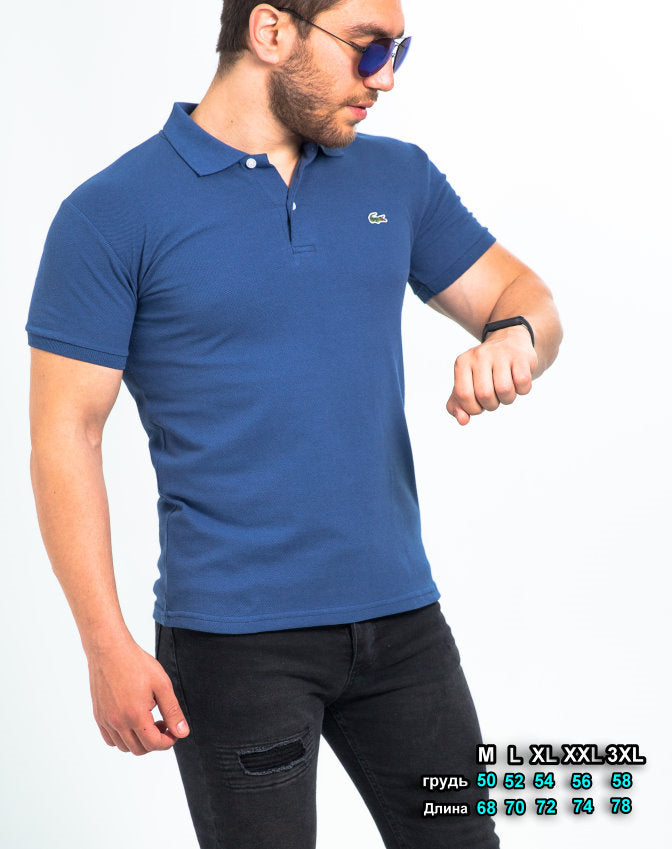 Модна футболка поло синього кольору з тканини лакост XXL 26-lg-001