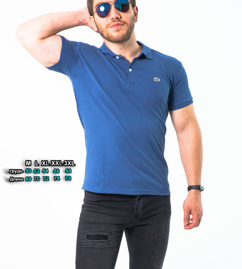 Модна футболка поло синього кольору з тканини лакост XXL 26-lg-001