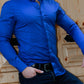 Синя молодіжна сорочка slim fit з планкою на потайних гудзиках S M L XL XXL 27-07-418