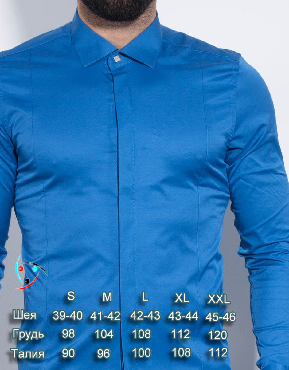 Синя сорочка вузького крою S M L XL XXL 29-07-442