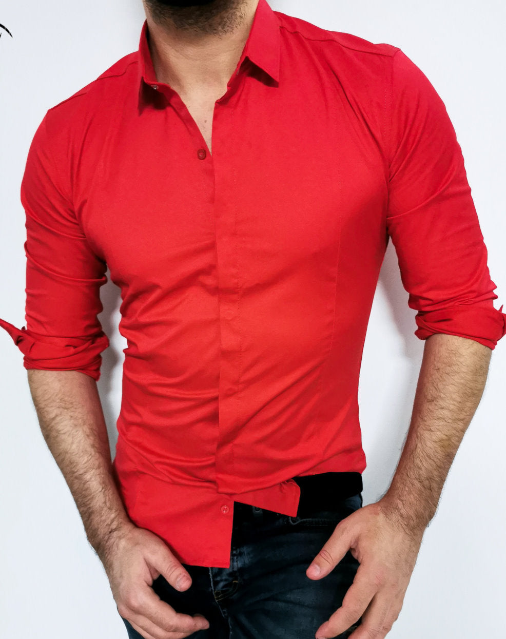 Облягаюча еластична сорочка червоного кольору  L XL XXL 50-07-415