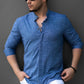 Модна сорочка тканина як льон джинсового кольору M XL 52-91-703