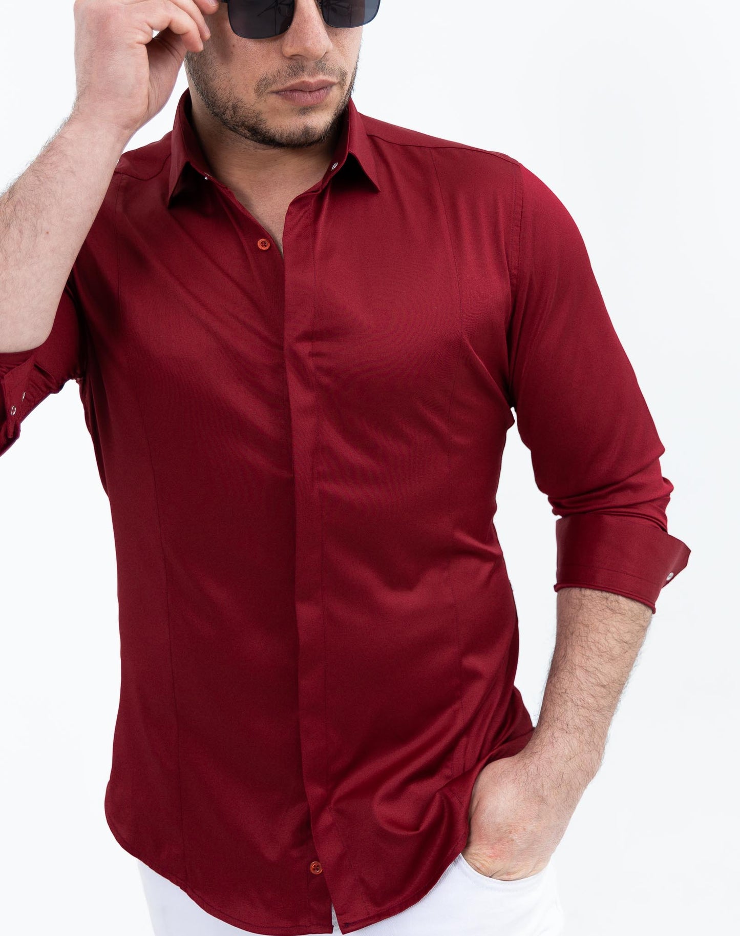 Однотонна сорочка бордового кольору S M L XL XXL 60-07-411