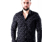 Стрейчева чорна дизайнерська сорочка з малюнком L XL 80-06-460