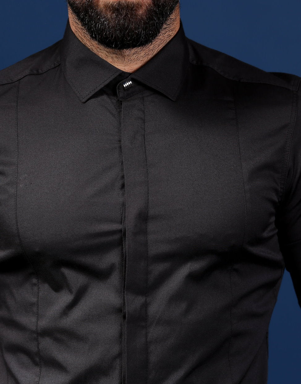 Чорна сорочка з еластичної бавовни на гудзиках XXL 80-07-450