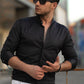 Чорна модна сорочка з коміром стійка S M L XL XXL 80-61-401