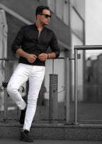 Чорна модна сорочка з коміром стійка  M L XL XXL 3XL 80-61-401