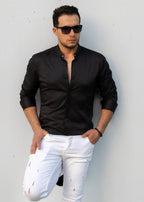 Чорна модна сорочка з коміром стійка  M L XL XXL 3XL 80-61-401