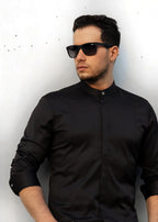 Чорна модна сорочка з коміром стійка  M L XL XXL 3XL 80-61-401