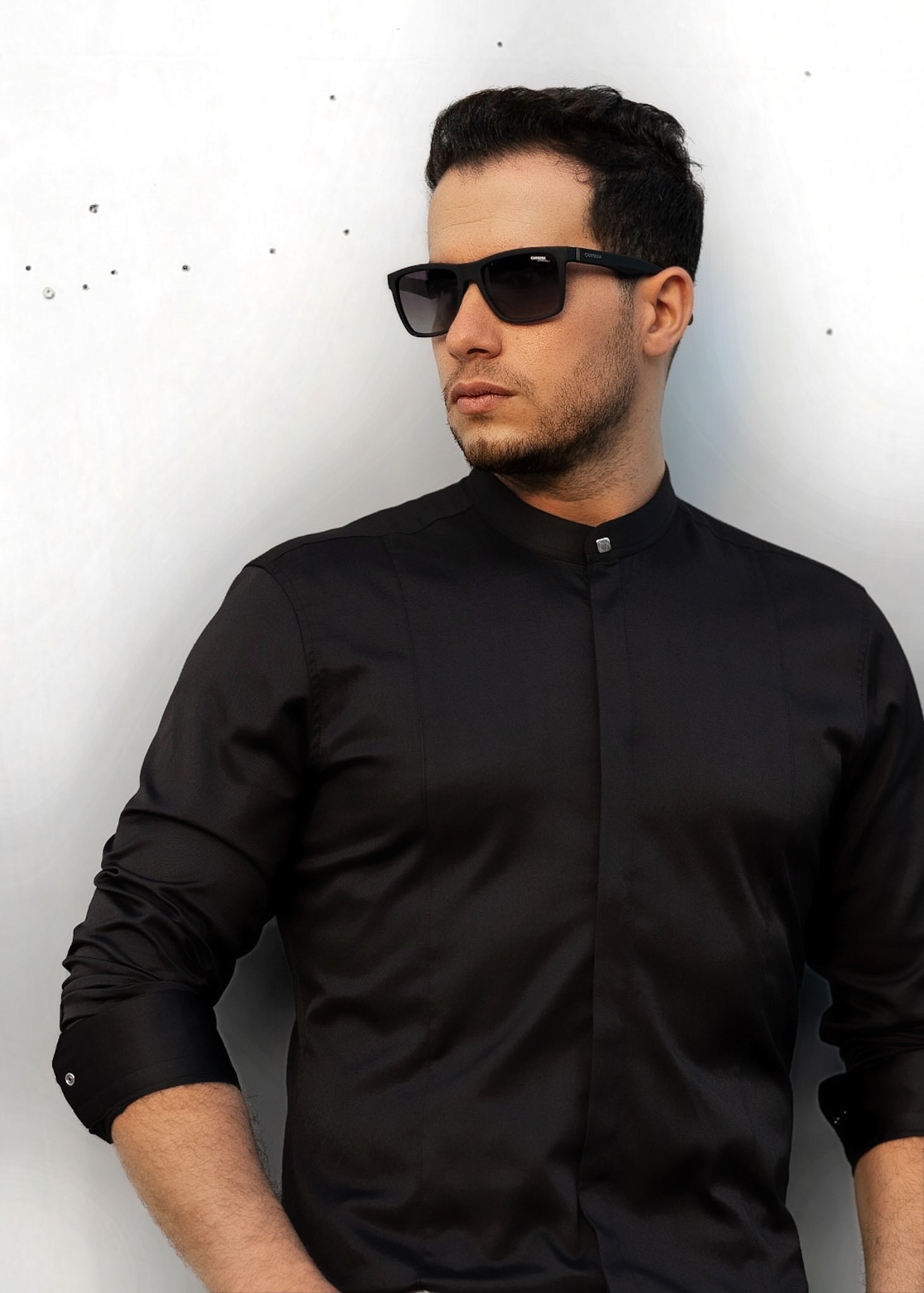 Чорна модна сорочка з коміром стійка  M L XL XXL 3XL 80-61-401