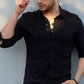 Сорочка дизайнерська на ґудзиках із класичним коміром чорна M L XL XXL  80-89-501