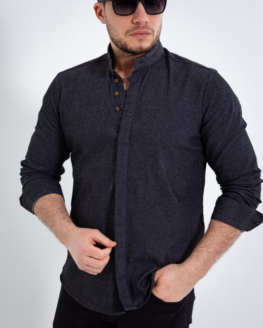 Чорна сорочка чоловіча слім фіт із тонкого кольорового джинсу L XL XXL  80-91-505