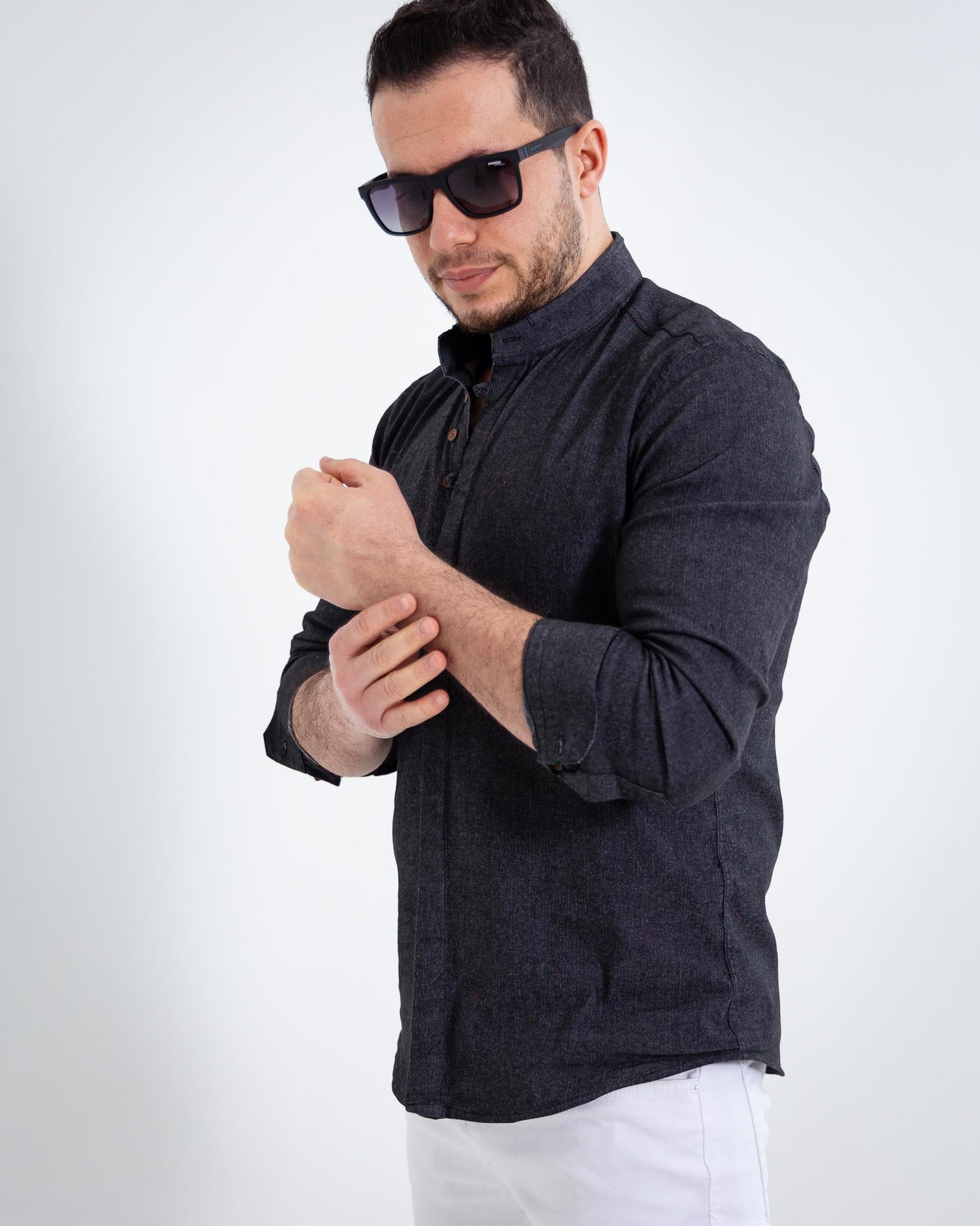 Чорна сорочка чоловіча слім фіт із тонкого кольорового джинсу M L XL XXL 80-91-505